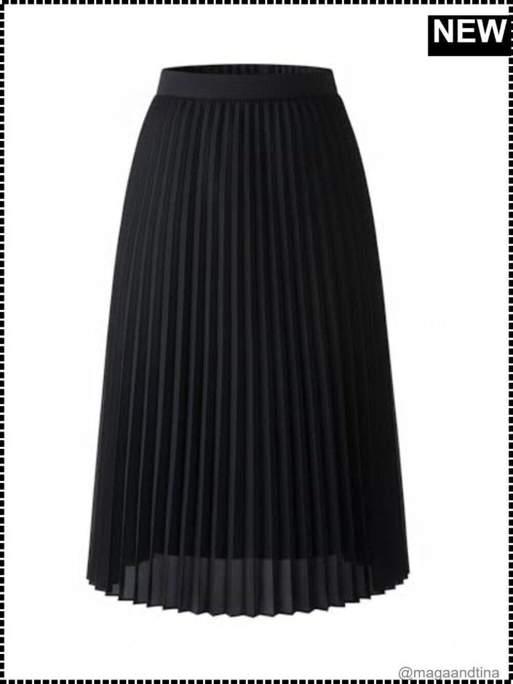 Pleated Midi Skirt A-Line High Waist Women's Chiffon-Like Pull-On Office Church